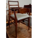 A mid-20th century Scandinavian set of 6 (4 + 2) teak dining chairs with ladder backs