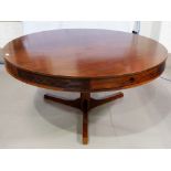 A 1960's rosewood drum table by Robert Heritage for Archie Shine, with 4 drawers, on pedestal