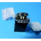 A 9 carat hallmarked gold dress ring set 3 blue topaz; a 9 carat dress ring set 6 amethyst