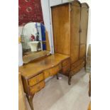 A burr walnut Queen Anne style 2 piece bedroom suite comprising dome top double wardrobe,