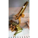 A 19th century brass microscope by M Pillischer, London, No 295