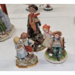 A Capodimonte group: 2 children with flowers, height 7½"; another: 2 children with accordion (girl's