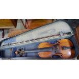 A 19th century violin with 2 piece back, 14 and 1/8th", bears label 'Wolff Bros, No 496, 1988',