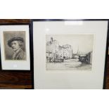 Dorothy Woolard: etching, early 20th century London street scene, signed in pencil, 8" x 10"; a 19th