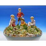 A large mid-20th century style Crown Staffordshire ceramic group depicting 4 children picking