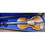 A 19th century violin, 2 piece back, 14", in 'coffin' case