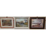 Peter Caldecott: Estuary scene, watercolour, signed, 10" x 14", framed and glazed; T Walwork Massey: