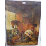 19th Century: oil on canvas, stable scene after Landseer, signed 'Holt, 1886', 27" x 20"