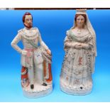 A pair of mid-19th century Staffordshire figures: "Queen of England" & "Prince of Wales", 17"