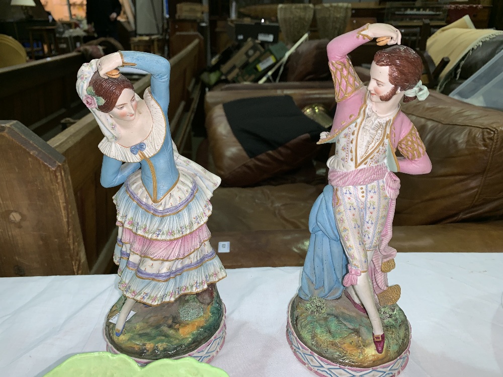 A 19th century French pair of coloured bisque figures of dancers in period dress; other figures - Image 2 of 2