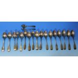 Nineteen Georgian and later fiddle pattern teaspoons, monogrammed, various dates/assay offices,