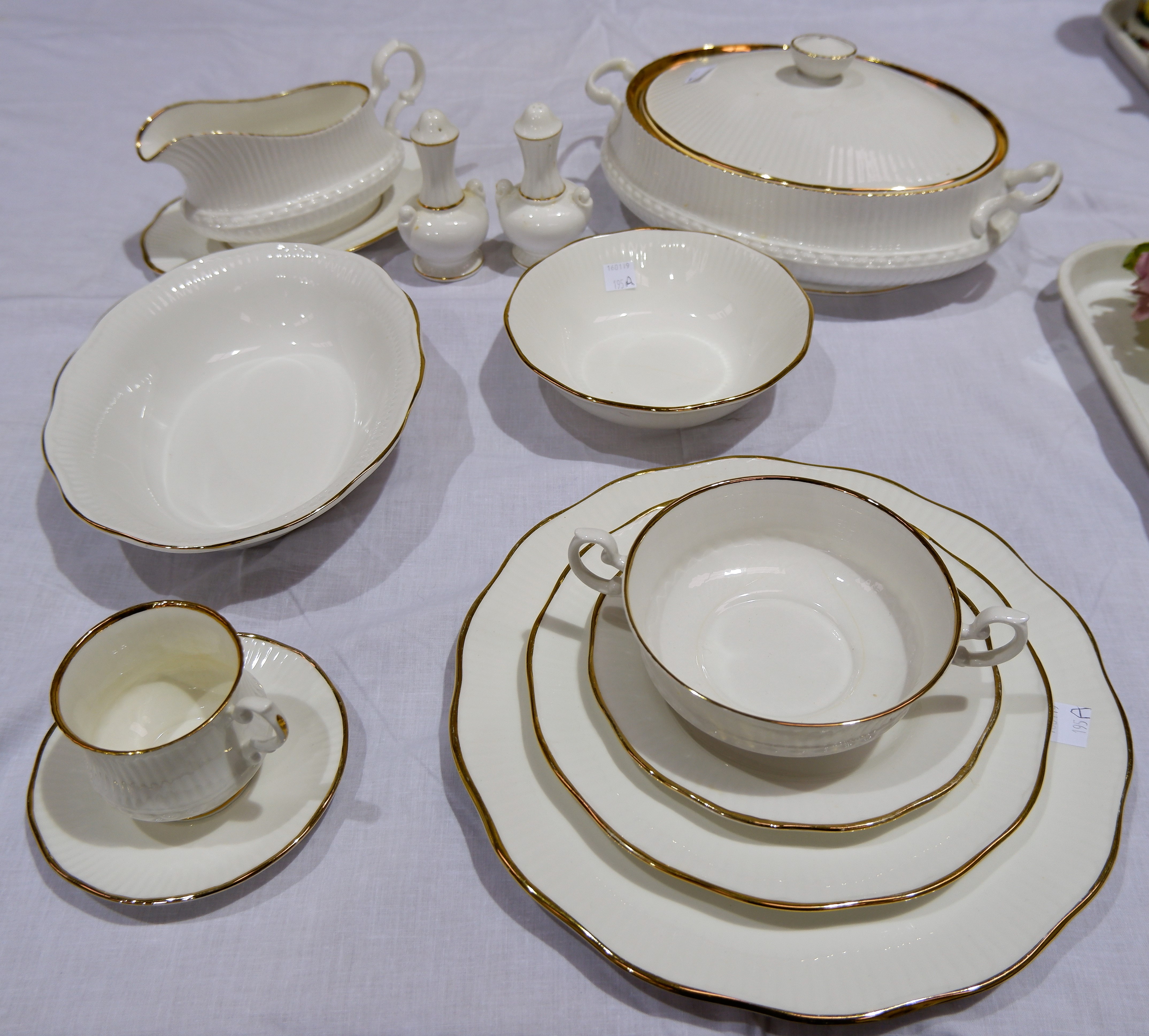 A Sandringham bone china part dinner and tea service with gilt rim and ribbed decoration - Image 2 of 2
