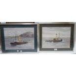J Christiansen: watercolour and body colour, 2 Liverpool tugboats "East Cock" and "Canning", each