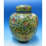 A late 19th/early 20th century Chinese large cloisonné ginger jar the green ground decorated all