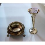 A Victorian silver cauldron salt, embossed; a silver fluted specimen vase