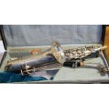 A 1930's saxophone, Sioma Paris 1032, with silvered decoration, in original case