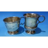 Two silver christening mugs, inscribed, one Birmingham 1919, one marks worn, 4 oz.