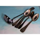 A Gowe Silber 90 soup ladle; 6 matching serving spoons; 3 coffee spoons