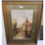 Louis Burleigh: "Bruges", watercolour, signed, 21" x 13", framed and glazed; a Victorian Parian