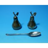 Two hallmarked silver cruets; a Georgian hallmarked silver teaspoon