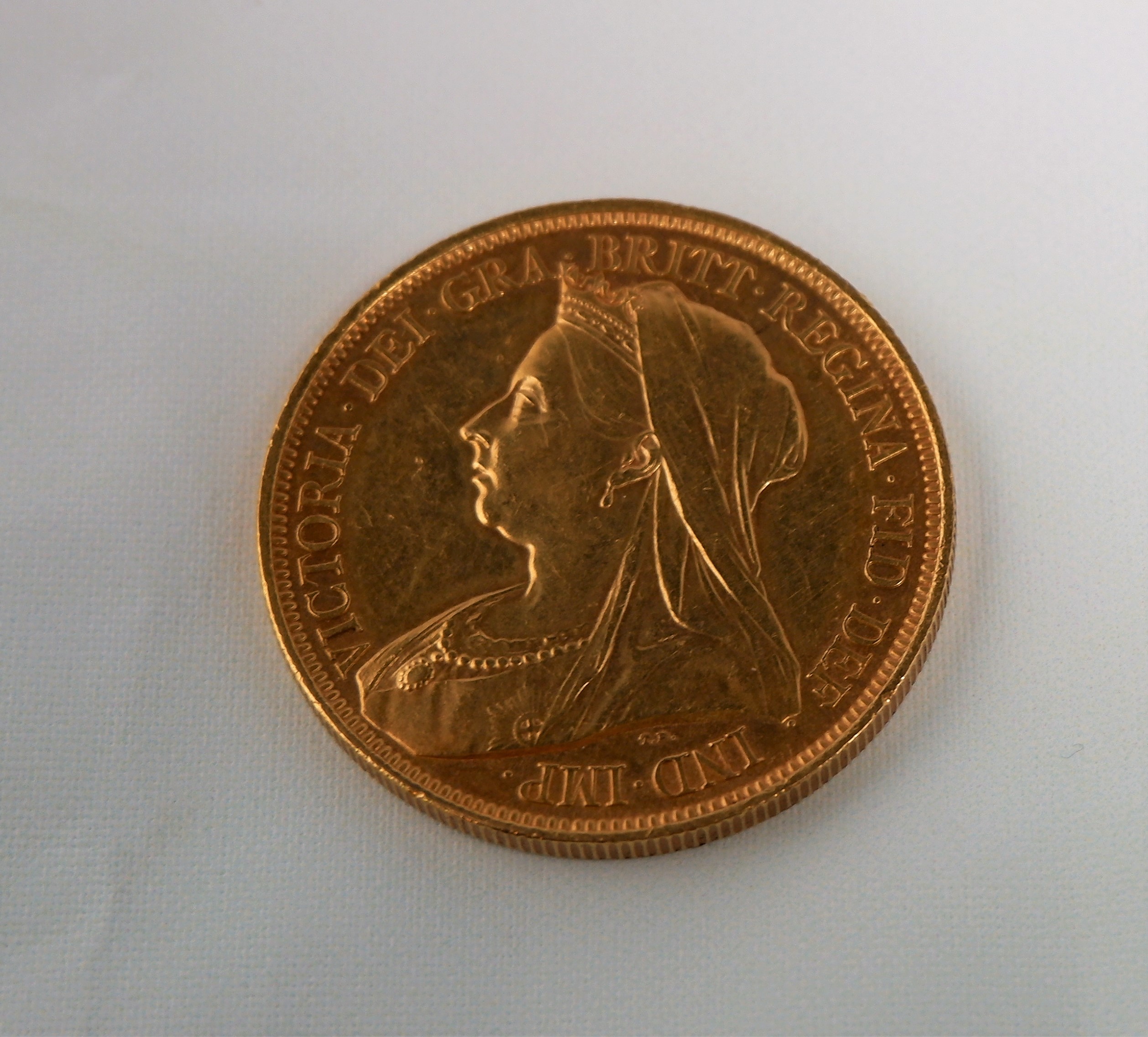 A Victorian 1893 gold five pound coin