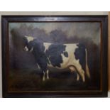 Herbert St John Jones: "Gorstage Girda", prize Frisian cow, oil on canvas, signed, 18" x 24",