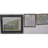 Robert Morden: 18th century hand coloured maps of Cheshire & Lancashire, framed and glazed; Merton