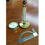 A 19th century brass cased compass, 2" dial; a 19th century pedestal thermometer by Negretti &