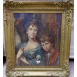 Follower of Sir Joshua Reynolds: half-length portrait of a young woman and boy, watercolour,