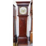 An 18th century crossbanded oak longcase clock with square top hood, full length door, square