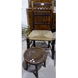 A bentwood stool; a 19th century Lancashire chair with bobbin back and rush seat
