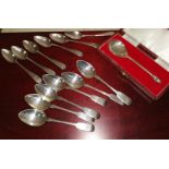 A Georgian set of 6 fiddle pattern teaspoons, monogrammed, London 1836; 6 Georgian Old English