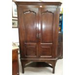 An 18th century straight front floor standing corner cupboard enclosed by 2 arched and fielded panel