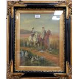 W H Sinclair: 20th century oil depicting couple on horseback, with spaniels, oil on canvas,