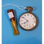 An open faced keyless gold plated pocket watch; 3 cigar holders