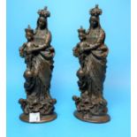 After Savatore Marchi, 19th Century, two bronze groups, Virgin and Child, signed S Marchi, 8.5"