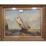 20th Century School: 19th century fishing smack in rough seas, oil on canvas, signed indistinctly,