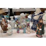 Seven various Chinese figures including a Budda, Immortals etc and two vases