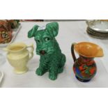 A large green Sylvac seated dog numbered 1380, height 11.5"; a Beswick dripware jug (a.f.) and