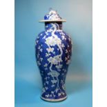 A 19th century Chinese blue and white inverted baluster covered vase, 4 character mark, 38cm (repair