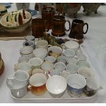 Two Ridgway tankards; a collection of 19th century souvenir and commemorative coffee cans