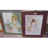 Malcolm Young: Seated female nude, watercolour, signed, 16" x 12", framed a d glazed; a portrait