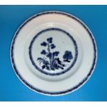 A circular Chinese blue and white plate diameter 9"