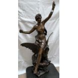 Henri Louis LeVasseur (1853-1934): "Hebe Atop An Eagle" a large bronze group depicting a scantily