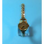A modern ladies Omega gold plated wristwatch with expanding bracelet, mechanical movement with