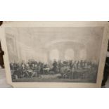 After T J Barker: 19th century print, famous 19th century gentlemen in drawing room, 26" x 38",