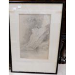 Early 20th Century Continental: pencil on paper, naked female by river, signed indistinctly, 14" x