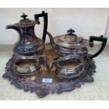 A silver plated Georgian style 4 piece tea set and tray