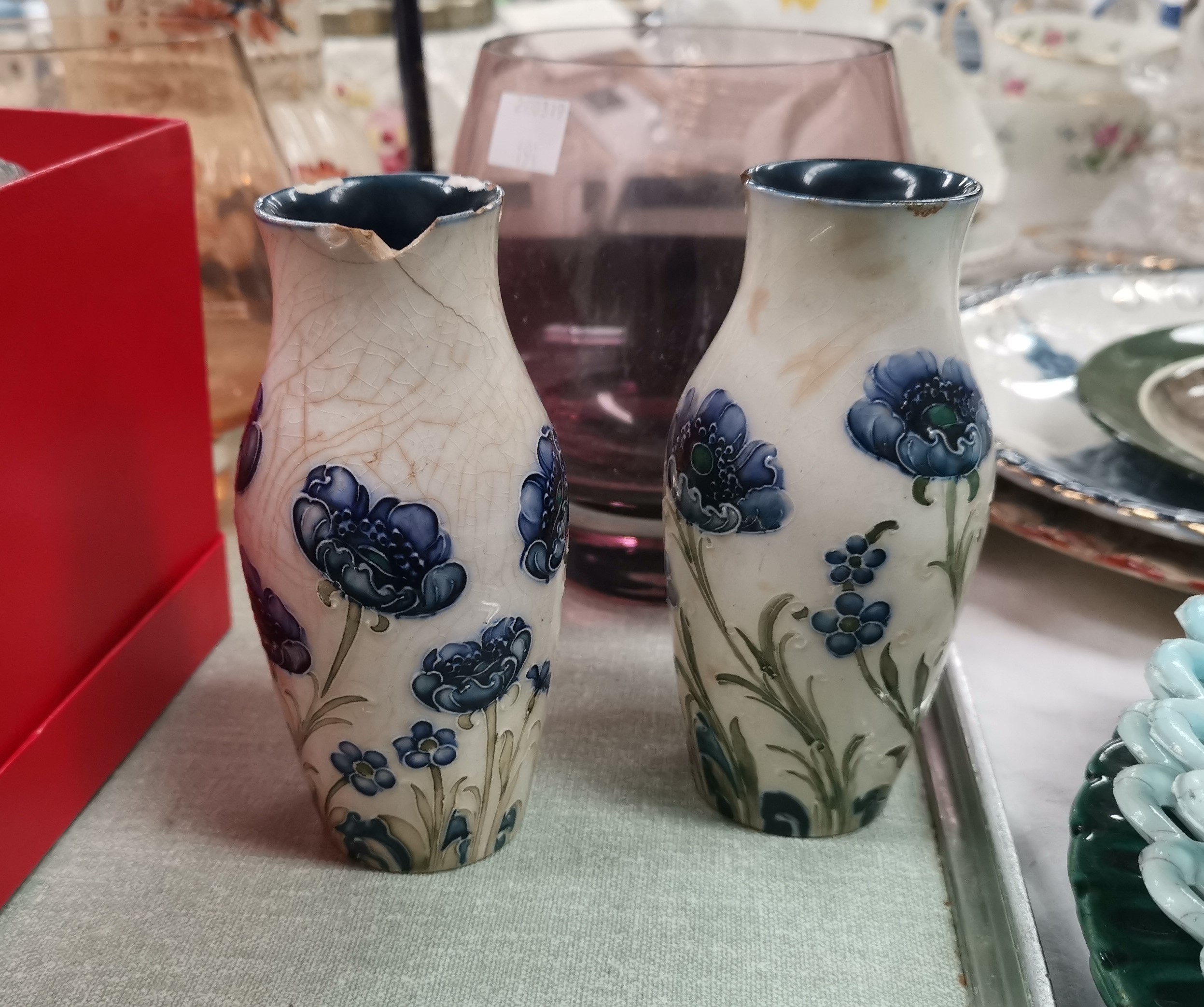 A pair of Moorcroft Macintyre cornflower vases (badly crazed and chipped); 2 Caithness vases; 2 - Image 2 of 3