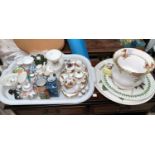 A Royal Albert Old Country Roses miniature tea set and tray; 2 jardinieres and miniature china